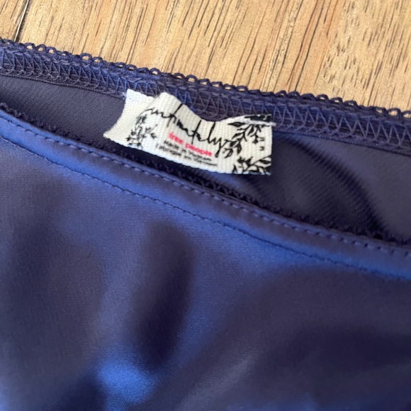 Free People Lace-Trim High-Low Satin Skirt in Navy - Picture 3 of 9